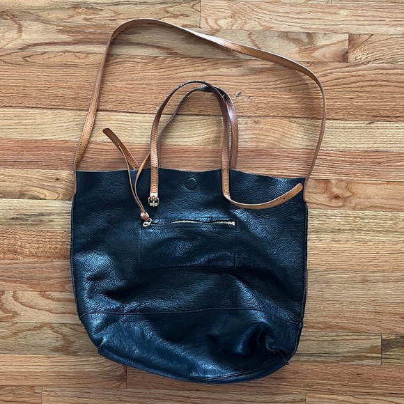 LINEA PELLE HUNTER TOTE black with camel - Picture 2 of 5